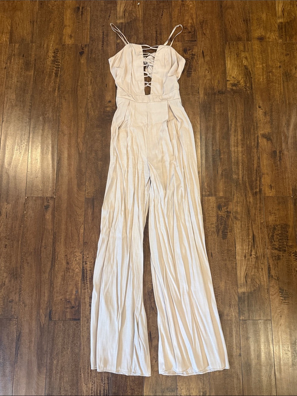Grey Cream Lace-Up Wide-Leg Jumpsuit